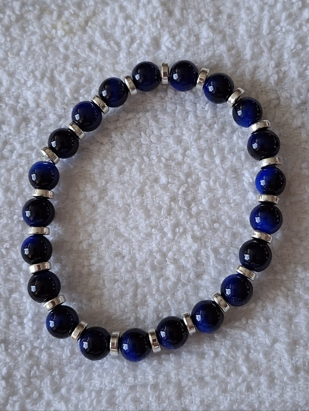 Plus Size Beaded Stretch Bracelet — Deep Blue and Black Tiger Eye Beads